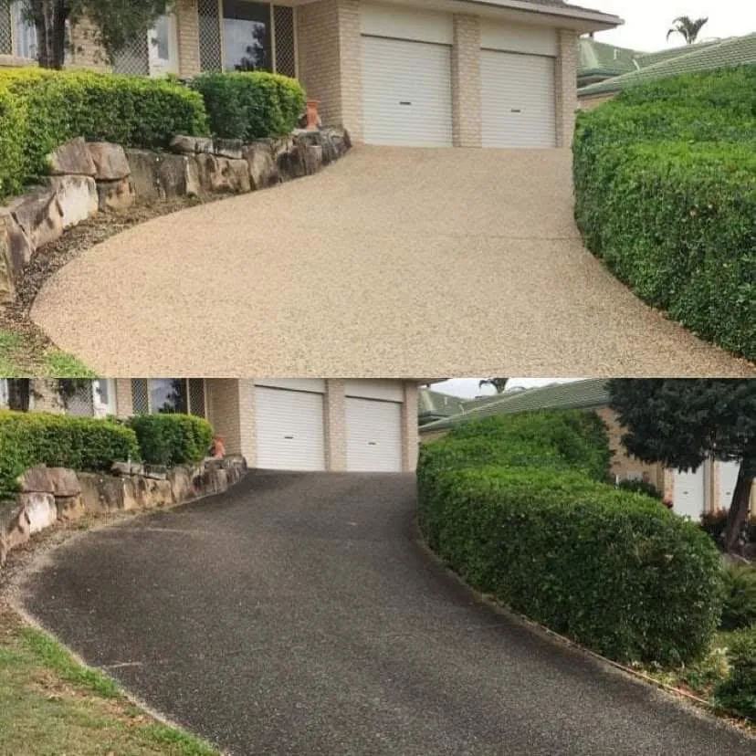Driveway before and after professional pressure washing